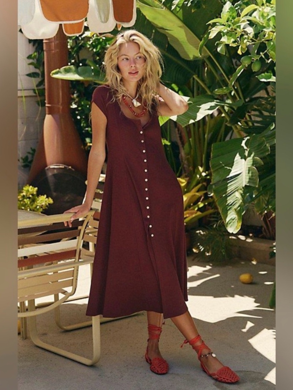 Free People FP Beach Magnolia Midi Ribbed Dress